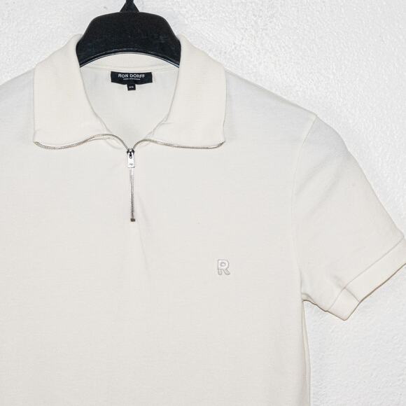 RON DORFF Men's Cotton Pique Zip Polo Shirt lcream size XS - Picture 3 of 8